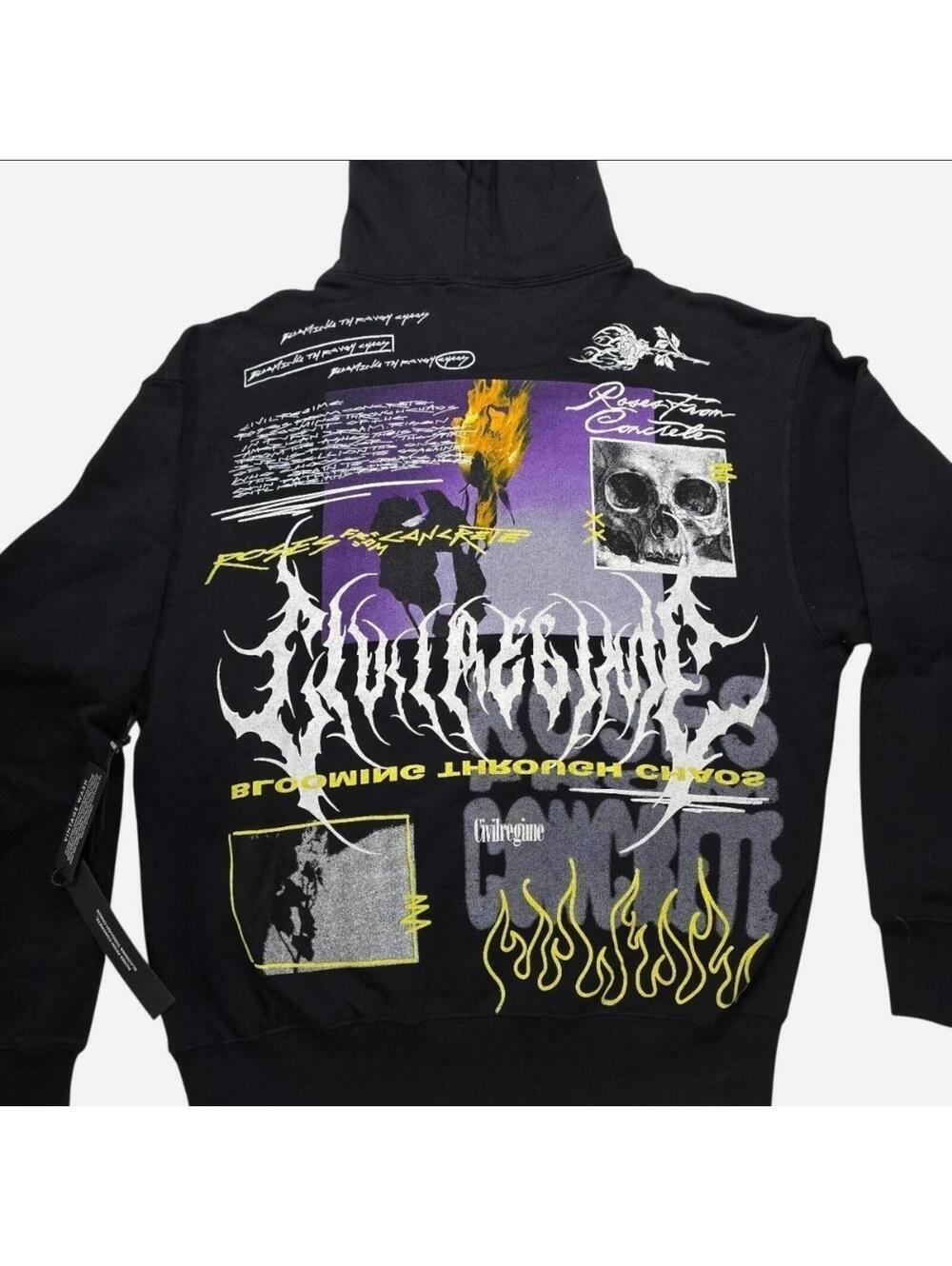 Civil Regime Watch Us Burn Snap Hoodie Black Small NWT Graphic Streetwear